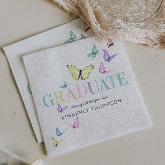 Serviette En Papier Rainbow Pastel Butterflies Graduation Party