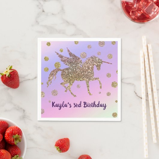 Serviette En Papier Rainbow Pastel Gold Dots Unicorn Anniversaire (En situation)