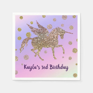 Serviette En Papier Rainbow Pastel Gold Dots Unicorn Anniversaire