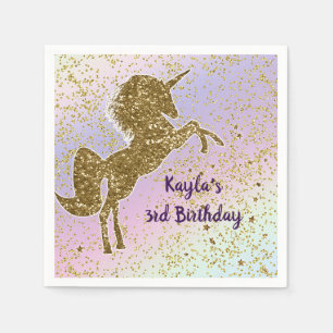 Serviette En Papier Rainbow Pastel Gold Parties scintillant Unicorn St