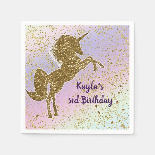 Serviette En Papier Rainbow Pastel Gold Parties scintillant Unicorn St (Devant)