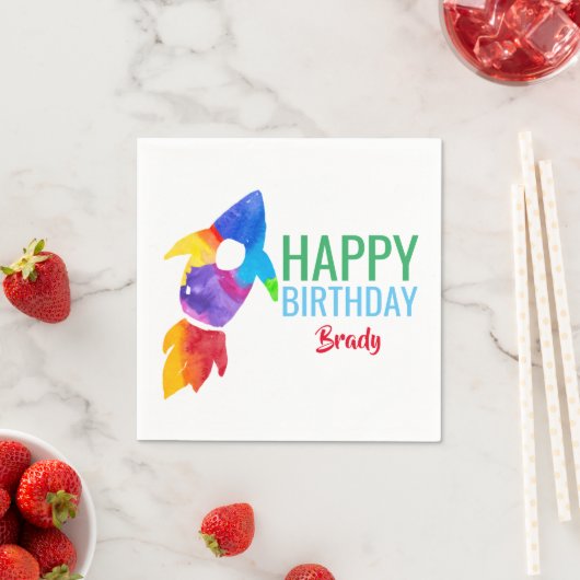 Serviette En Papier Rainbow Rocket Ship Exterspace Anniversaire (En situation)