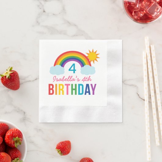 Serviette En Papier Rainbow Sky Modern Girl Custom Birthday Party (En situation)