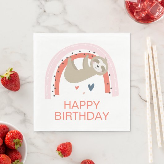 Serviette En Papier Rainbow Sloth Anniversday Napkins (En situation)