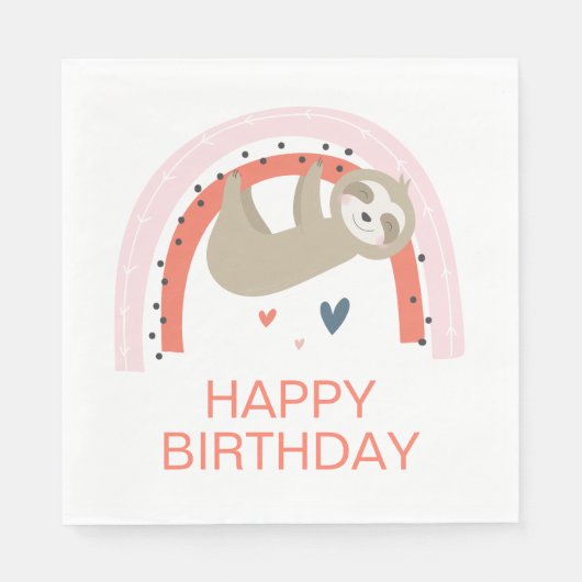 Serviette En Papier Rainbow Sloth Anniversday Napkins (Devant)