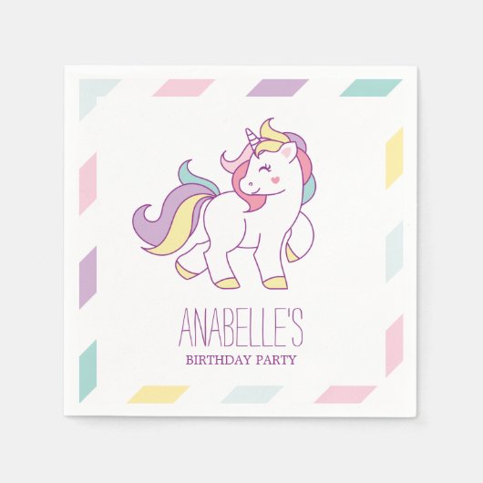 Serviette En Papier Rainbow Unicorn Girls Birthday Party (Devant)