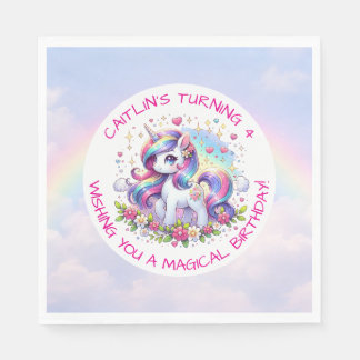 Serviette En Papier Rainbow Unicorn Girl's Birthday Party Personalized