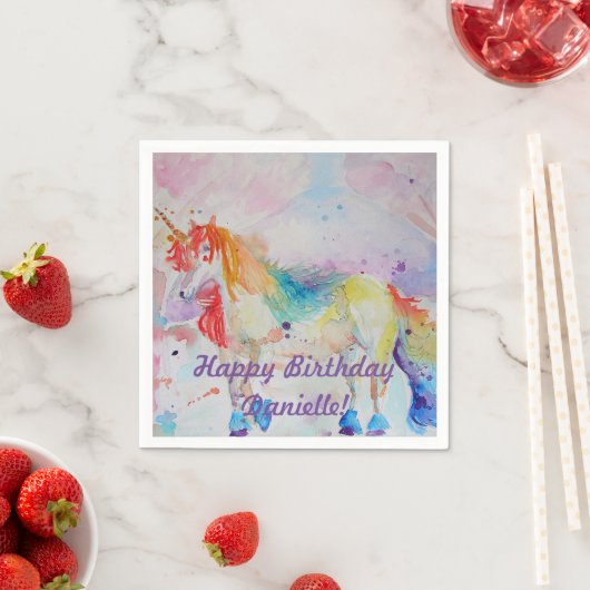 Serviette En Papier Rainbow Unicorn Girls Birthday Serviette Napkins (En situation)