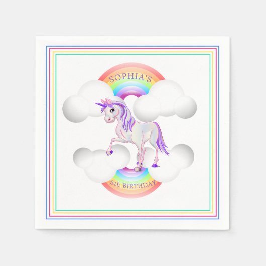Serviette En Papier Rainbow Unicorn Magique mignonne Anniversaire (Devant)