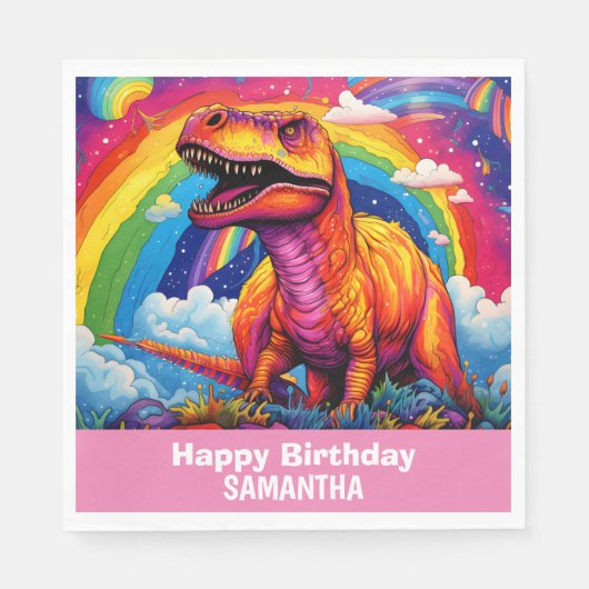 Serviette En Papier Rainbow Wild Un anniversaire T Rex rose (Devant)