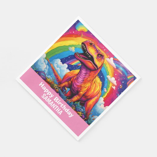 Serviette En Papier Rainbow Wild Un anniversaire T Rex rose (Coin)