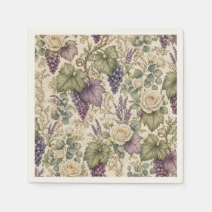 Serviette En Papier Raisins Antiques, Lavande & Roses Blanches
