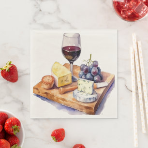 Serviette En Papier Raisins de vignoble Fromage Verre à vin Aquarelle