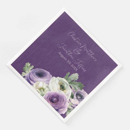 Serviette En Papier Ranunculus aquarelle romantique sur fond violet fo (Coin)
