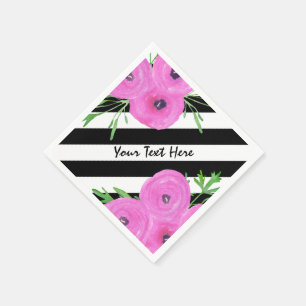Serviette En Papier Ranunculus floral noir blanc