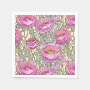 Serviette En Papier ranunculus rose Art nouveau