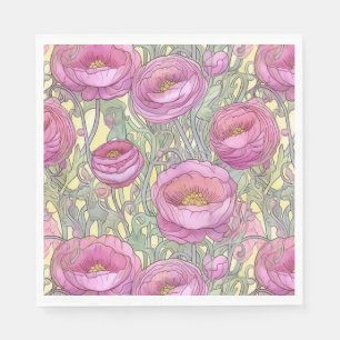 Serviette En Papier ranunculus rose Art nouveau