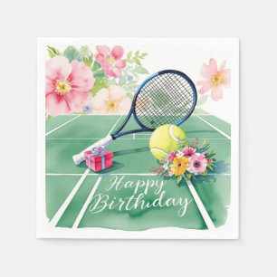 Serviette En Papier Raquette de tennis avec balle et fleurs fête d'ann