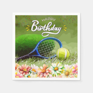 Serviette En Papier Raquette de tennis avec balle Joyeux anniversaire