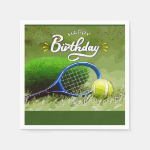 Serviette En Papier Raquette de tennis avec balle Joyeux anniversaire
