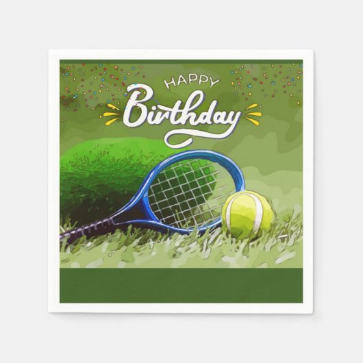 Serviette En Papier Raquette de tennis avec balle Joyeux anniversaire (Devant)