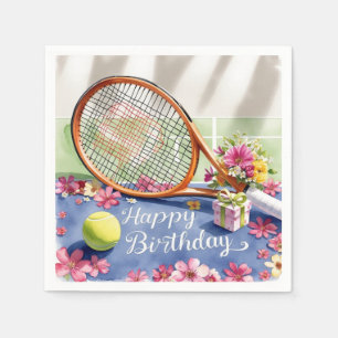 Serviette En Papier Raquette de tennis avec boule et fleurs fête d'ann