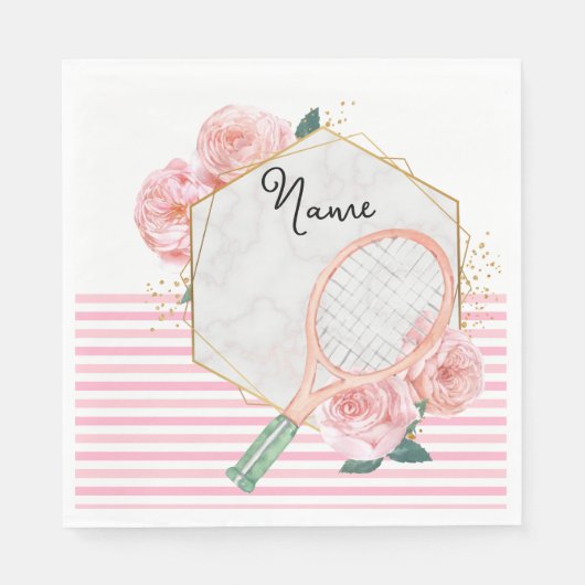 Serviette En Papier Raquette de tennis avec fleur pour Joueuse (Devant)