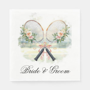 Serviette En Papier Raquette de tennis de mariage avec fleurs mariée &