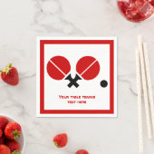 Serviette En Papier Raquettes de ping-pong et boule noir, rouge modern (En situation)