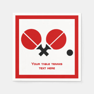 Serviette En Papier Raquettes de ping-pong et boule noir, rouge modern