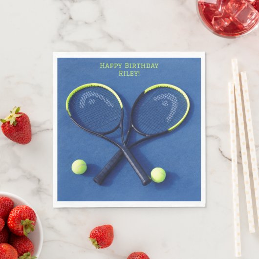 Serviette En Papier Raquettes et balles bleues Anniversaire Tennis Par (En situation)