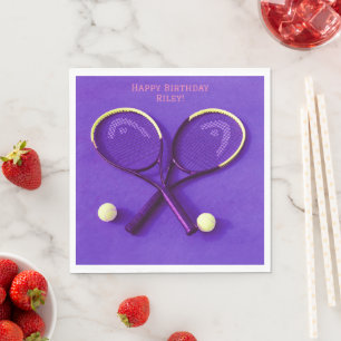 Serviette En Papier Raquettes violettes et balles Anniversaire Tennis