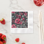 Serviette En Papier Raspberry, burgundy flowers on dark gray (En situation)
