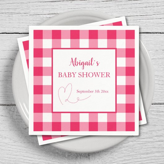 Serviette En Papier Raspberry Gingham Custom Baby Shower 