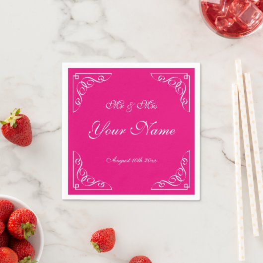 Serviette En Papier Raspberry rose élégante frontière mariage soirée n (En situation)