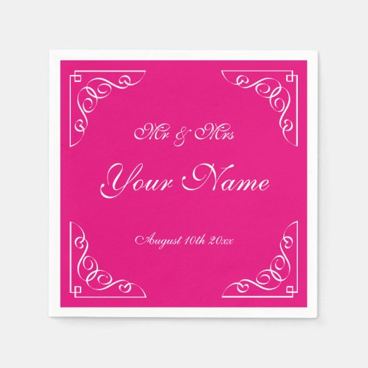 Serviette En Papier Raspberry rose élégante frontière mariage soirée n (Devant)