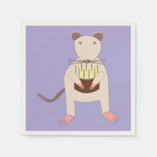Serviette En Papier Rat de Siamese avec gâteau d'anniversaire