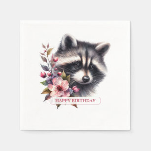 Serviette En Papier Raton laveur aquarelle personnalisé Anniversaire