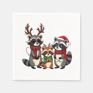 Serviette En Papier Raton laveur de Noël avec chapeau de Père Noël en