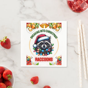 Serviette En Papier Raton laveur Opossum Rue Chat Chapeau de Noël Noël
