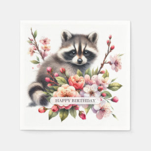 Serviette En Papier Raton laveur personnalisé aquarelle Anniversaire