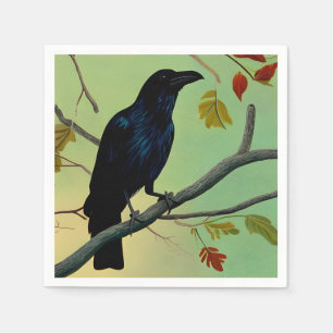 Serviette En Papier Raven De Plaisir Entouré Sur Branche