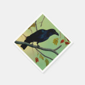 Serviette En Papier Raven De Plaisir Entouré Sur Branche (Coin)
