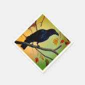 Serviette En Papier Raven De Plaisir Entouré Sur Branche (Coin)