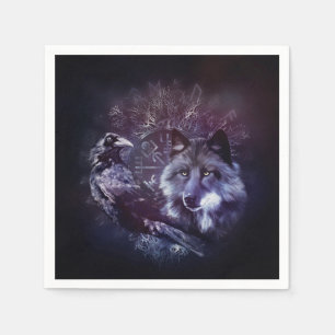 Serviette En Papier Raven et loup - Vegvisir et arbre de la vie
