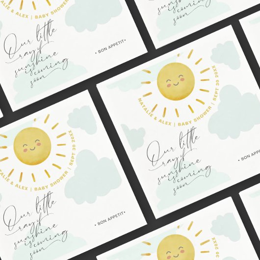 Serviette En Papier Ray of Sunshine Nuages Baby shower neutre entre le