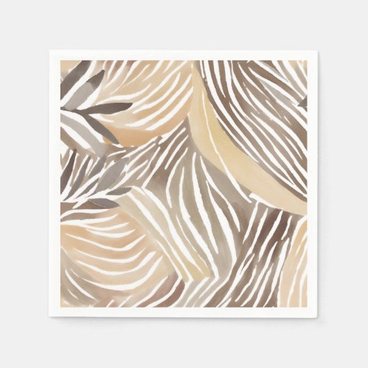 Serviette En Papier Rayé Moderne Neutre Beige Simple (Devant)