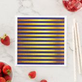 Serviette en papier rayée bleu Noël faux or (En situation)