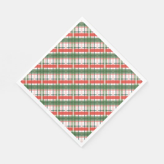 Serviette En Papier Rayure écossaise rouge verte et blanche de Noël cl (Coin)