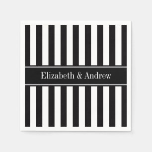 Serviette En Papier Rayure Noir Blanc Noir Monogramme Nom